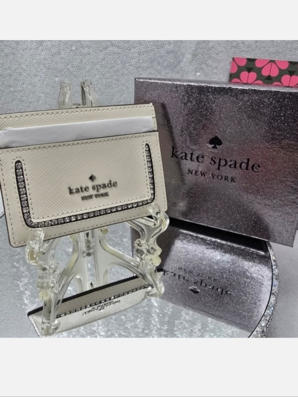 Kate Spade NY Madison Slim Leather Card Holder With Rhinestones In Gift Box